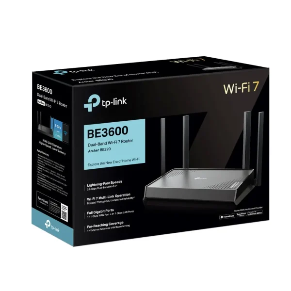 TP-Link Archer BE220, BE3600 Dual-Band Wi-Fi 7 Router