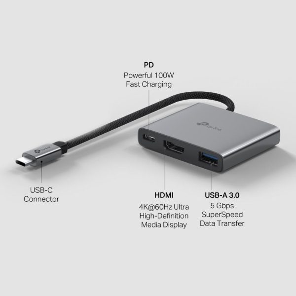 UH3020C, TPLINK, Type C Adapter, Type-C to 4K@60Hz HDMI, 100W Power Delivery, 1× USB-A