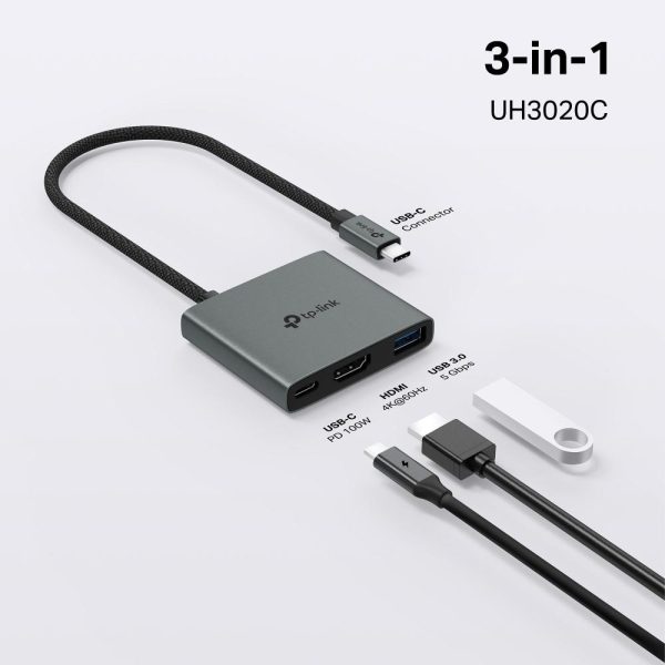UH3020C, TPLINK, Type C Adapter, Type-C to 4K@60Hz HDMI, 100W Power Delivery, 1× USB-A